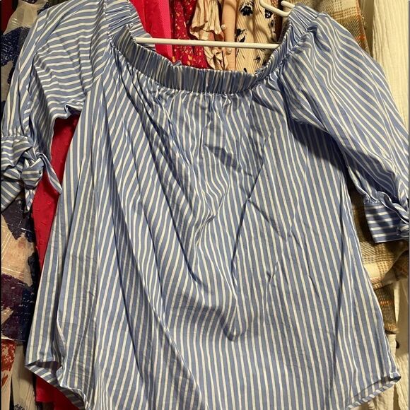2/$15 Blue and White striped blouse - Picture 1 of 4